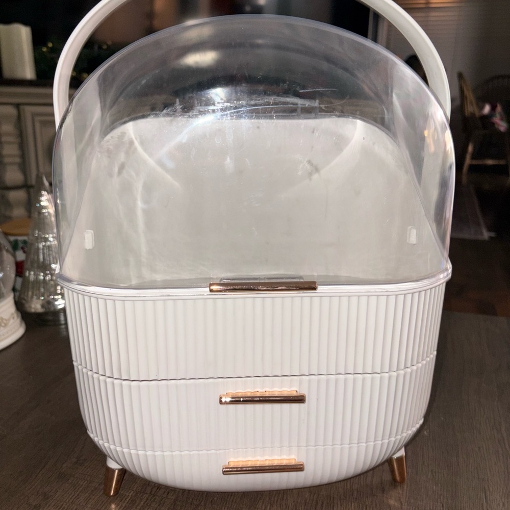 Chic White Organizer with Gold Handles